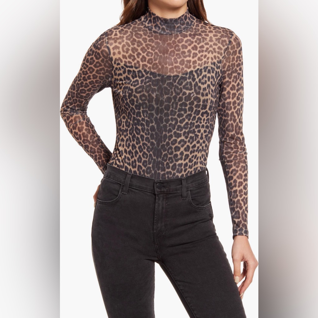Allsaints Leopard Print Mesh Bodysuit